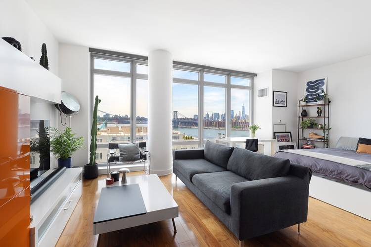 2 Northside Piers Apt 12D large South Facing Alcove Studio with unobstructed river views and of the Manhattan Skyline !
