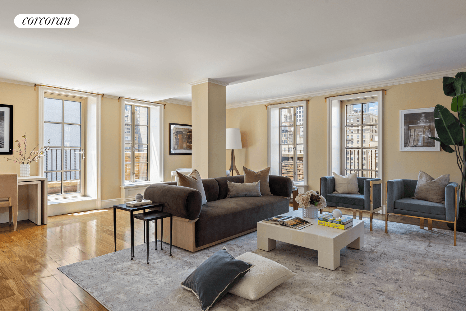 Historic Prewar Duplex Condominium with Two Terraces and Exceptional Light Perched on the 13th and 14th floors of the iconic Barbizon 63, this sun filled, 2, 940 square foot three ...