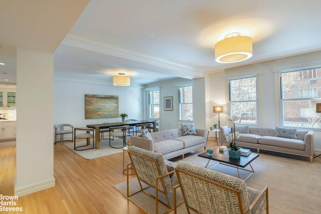 Step off a private landing into a stunning and spacious over 3500 square foot corner, prewar home with soaring ceilings and grand proportions.