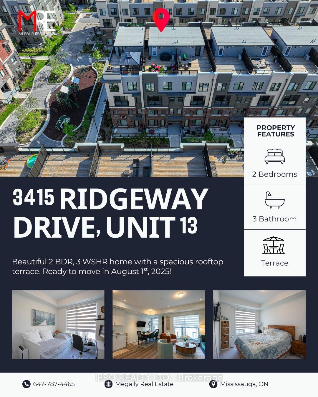 Modern 2 bedroom, 3 bath stacked townhouse available in sought after Erin Mills.
