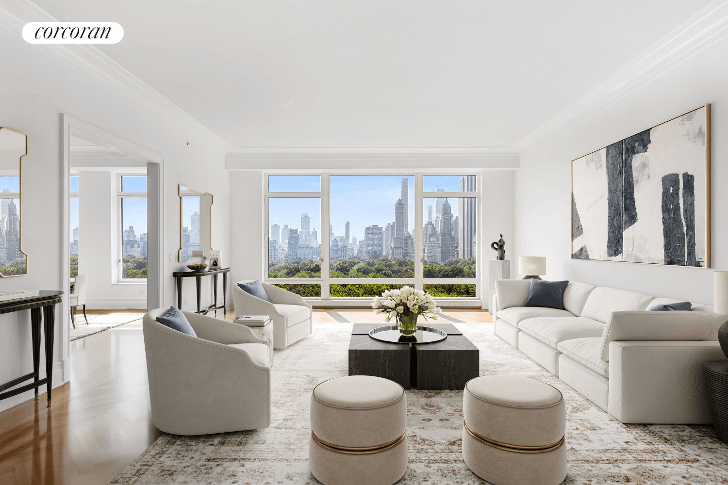 Perfectly located on the 14th Floor in the exclusive House section of 15 Central Park West, this spectacular sun flooded Robert A.