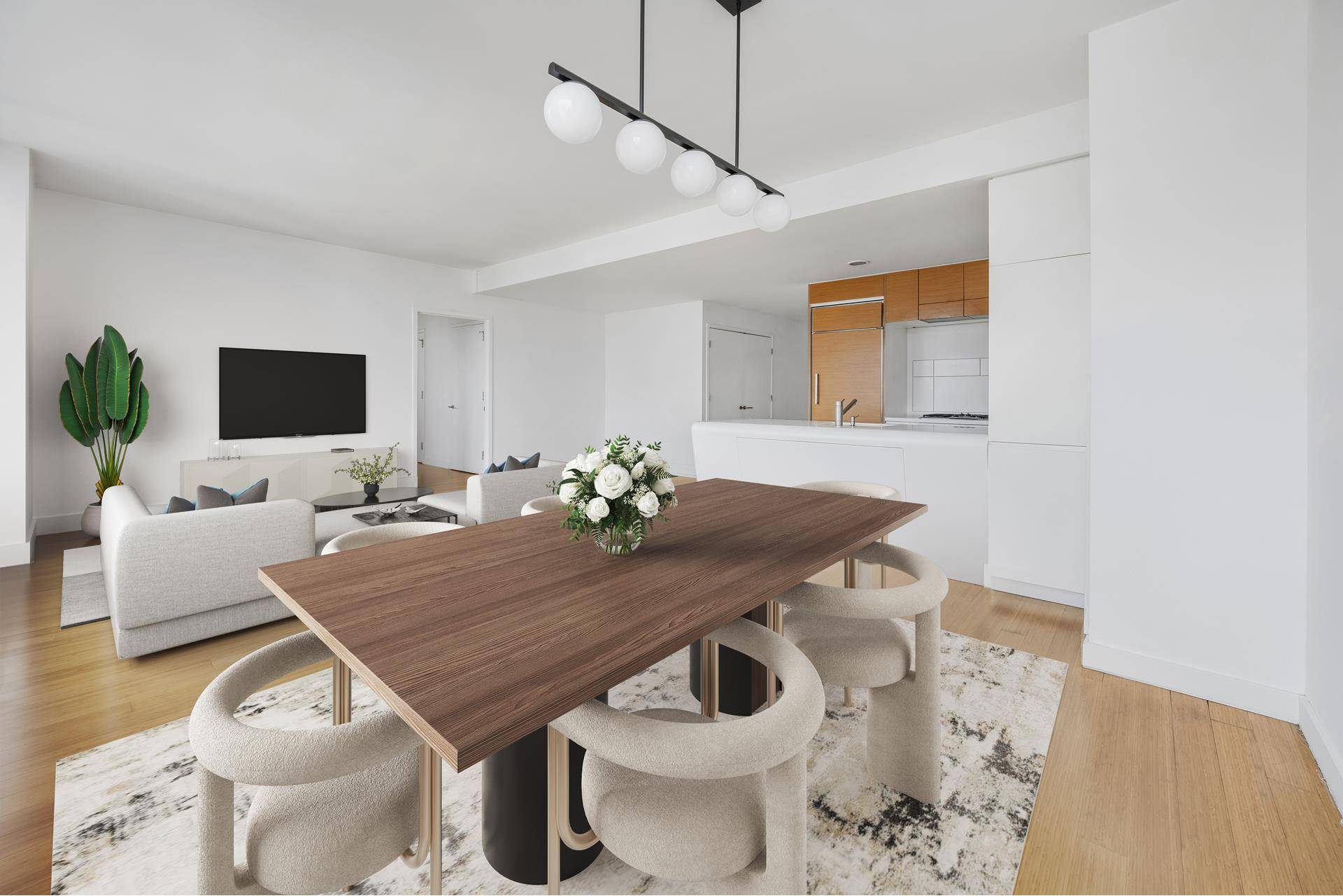 This enormous 1092 sf apartment is among the largest 1BR layouts you will ever see, replete with an additional second bathroom for guests.