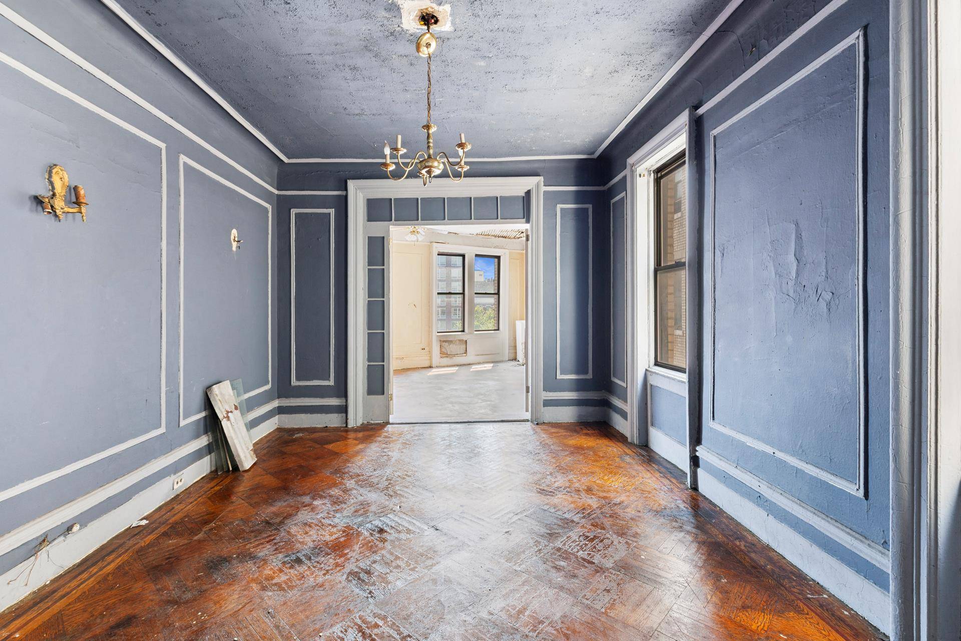 large 2 bed room with one bath, plus a dinner room.