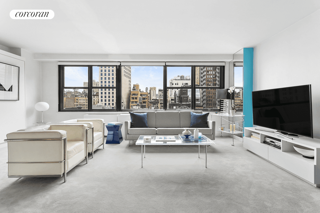 Originally a junior 1 bedroom and now configured as a large alcove studio, 7 East 14th Street 1208 is a rare find !