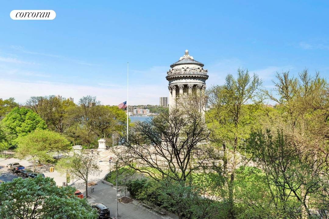 Enjoy stunning Riverside Park and Hudson River views from five rooms of this elegant nine room home.