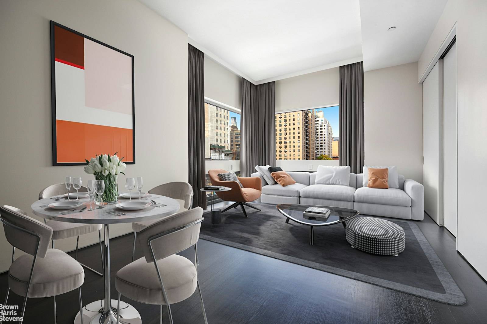 This two bedroom, two bathroom apartment is in perfect condition and the ceiling height is a generous 10'2.