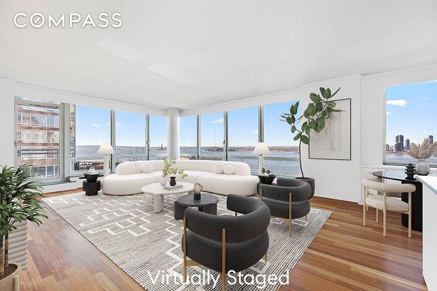 Experience magical sunsets over extraordinary Hudson River and Statue of Liberty views from floor to ceiling windows in this 2, 100 SF three bed, three and a half bath southwest ...