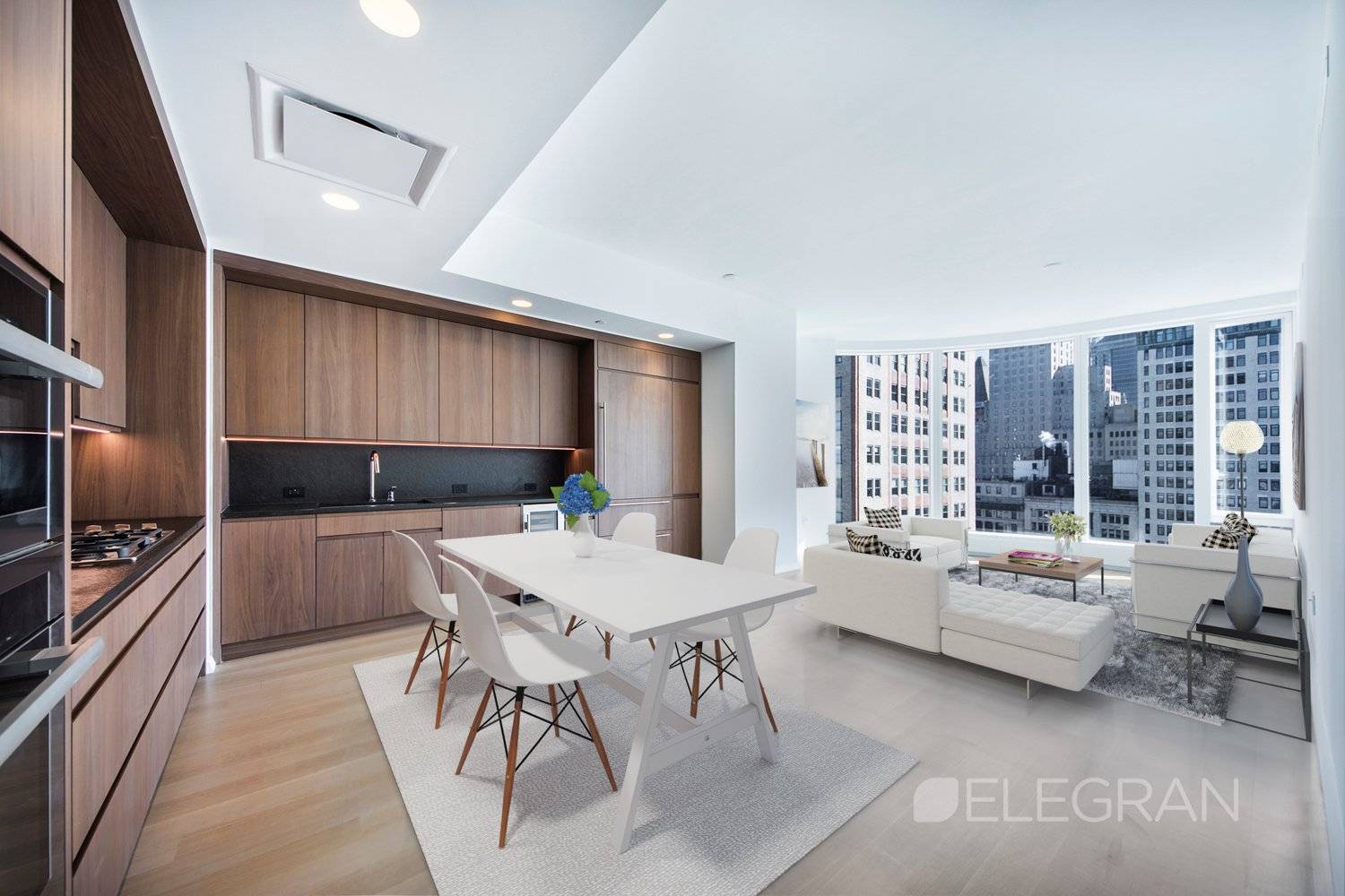 Only 1 bedroom kitchen layout in the building that can accommodate a dining table.