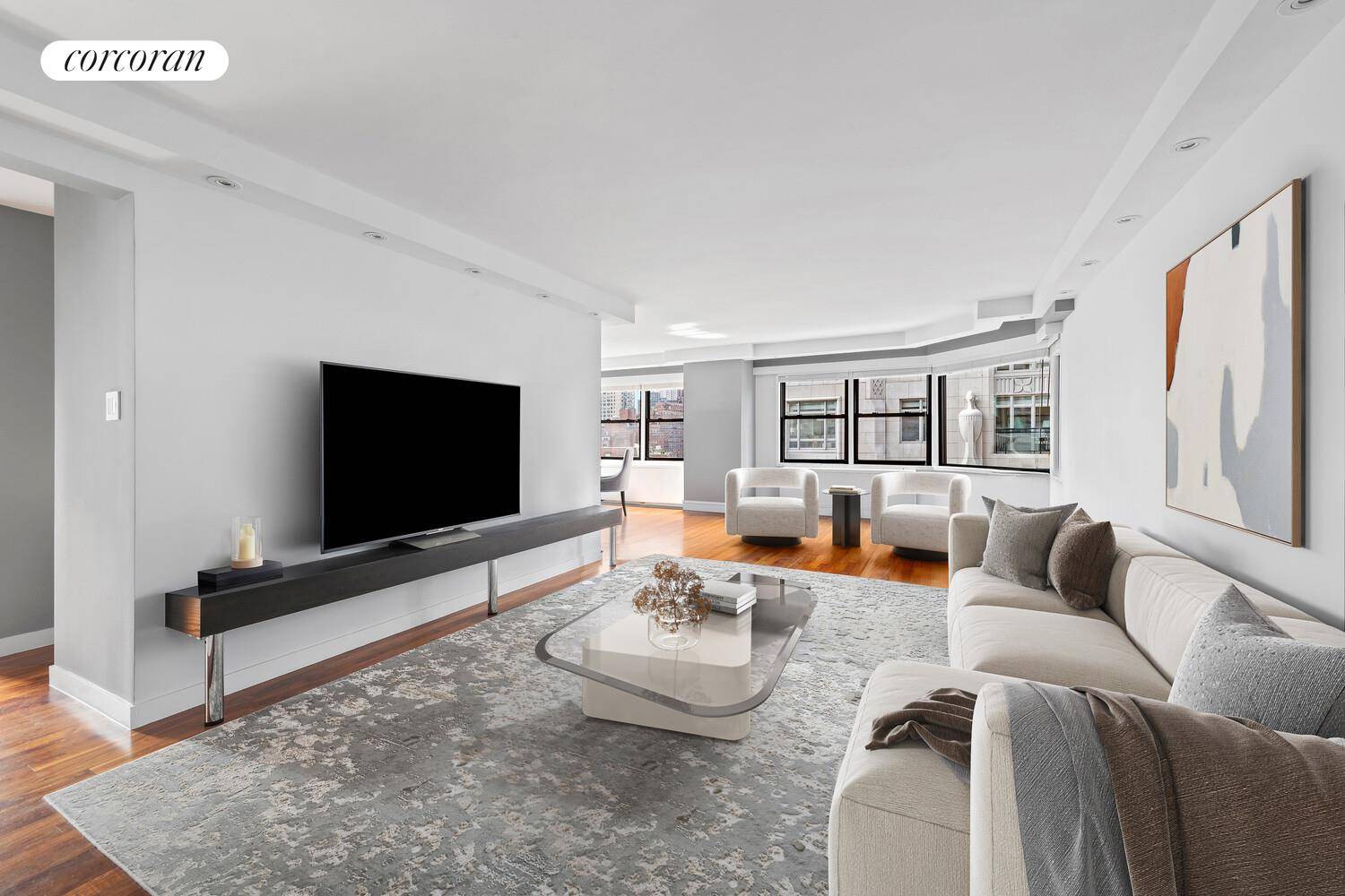 Residence 8AB is a rare, combined corner unit spanning 1, 518 square feet.