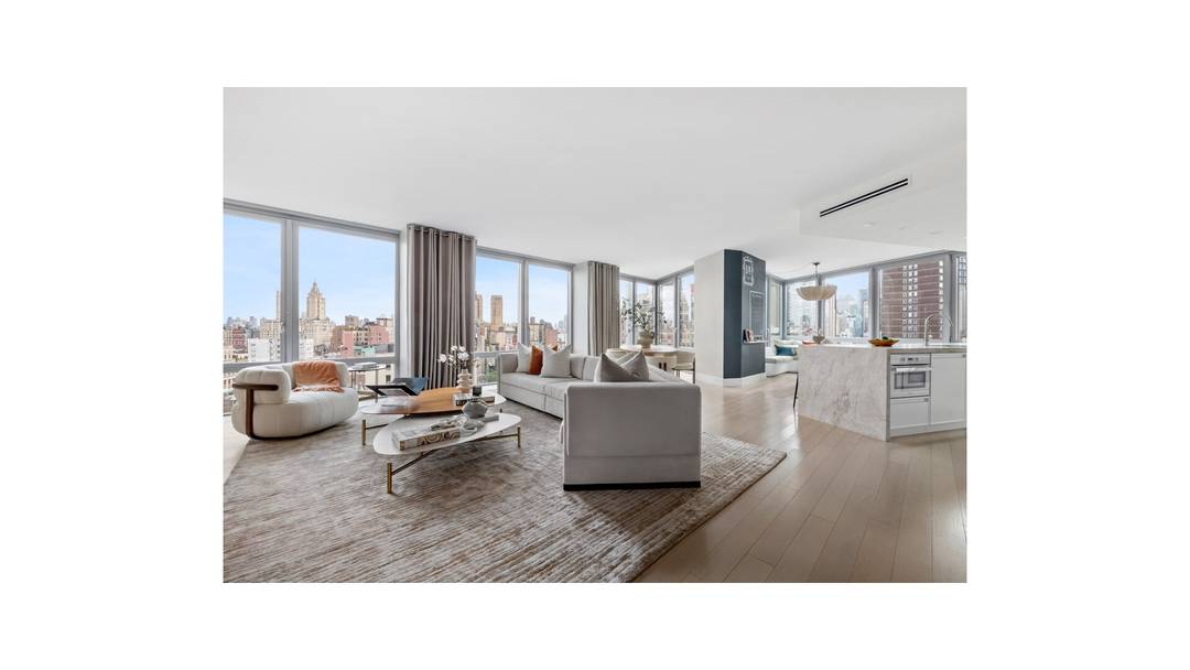 This magnificent, 2, 834 square foot, four bedroom, four and a half bathroom home unveilssweeping Upper West Side views from Central Park to Columbus Circle through south, east, and west ...