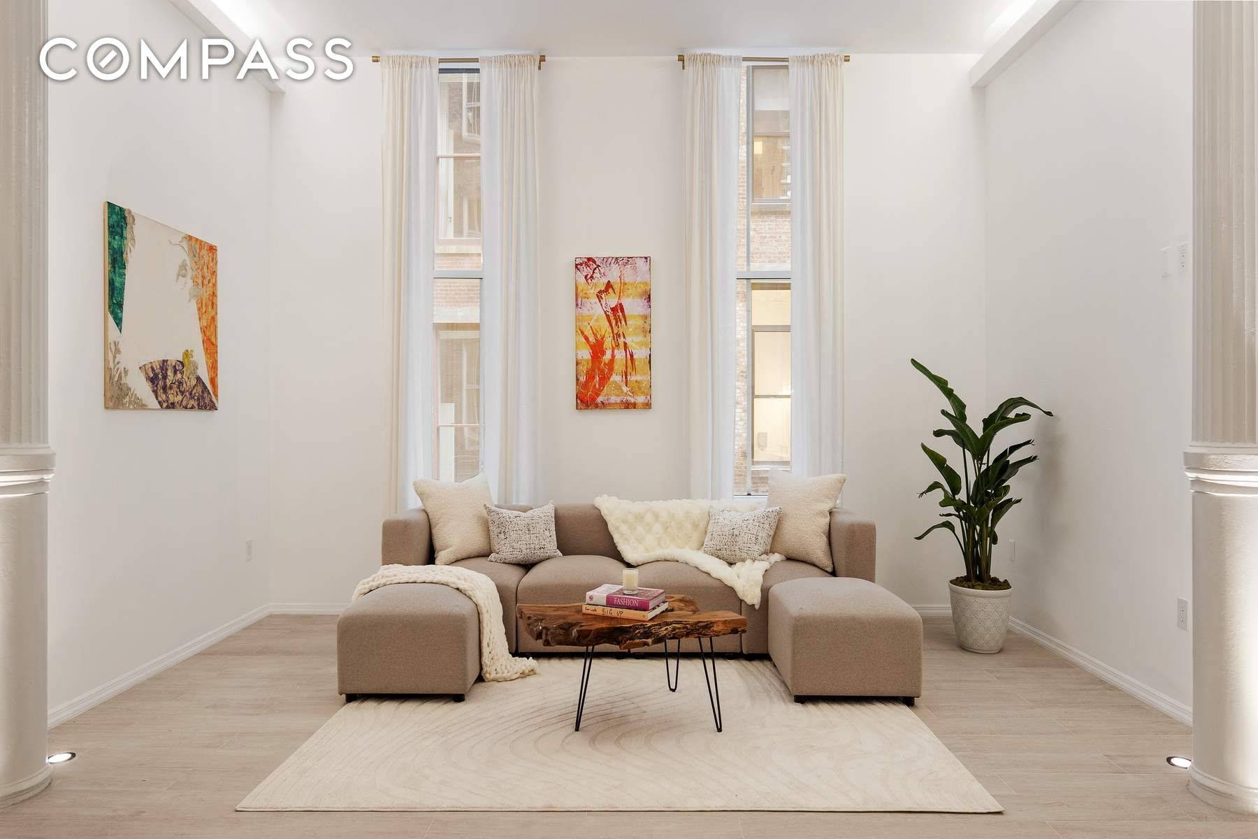 Welcome to this impeccably designed and fully furnished loft, nestled within the historic 1877 Silk Industry Showroom Building a quintessential SoHo gem where prewar character meets contemporary sophistication.
