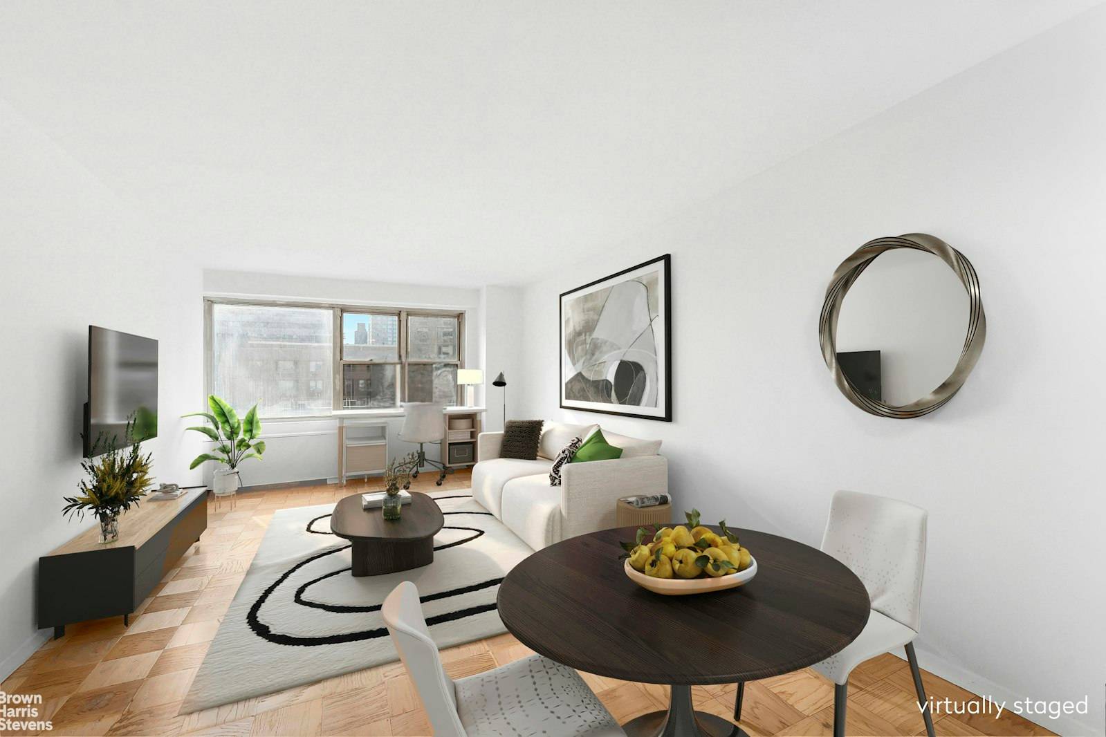 Perched on a high floor, this one bedroom offers expansive open views through a wall of oversized windows.
