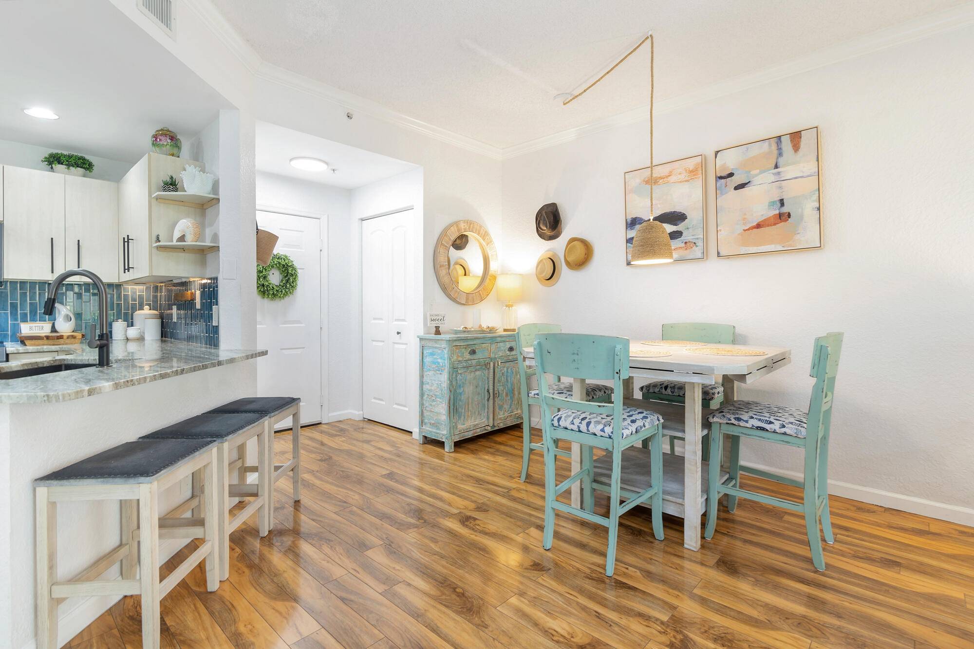 Stunning and oversized 1 bedroom, 1 bathroom condo featuring impact doors and windows throughout, offering furnished turnkey !