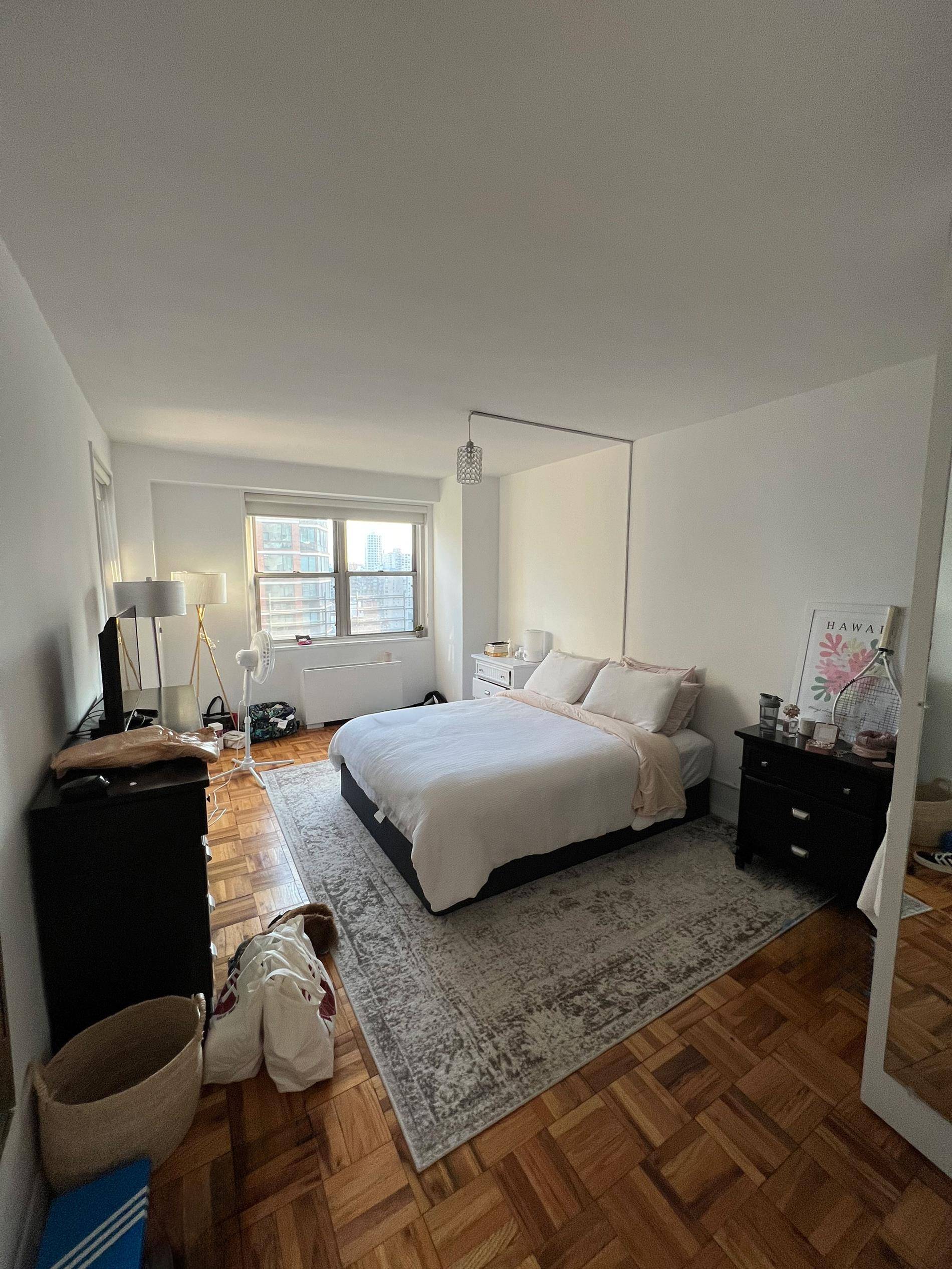 This Lovely Large One Bedroom currently set up as a 2 bedroom, on the 24th floor has a renovated kitchen and very spacious primary bedroom.