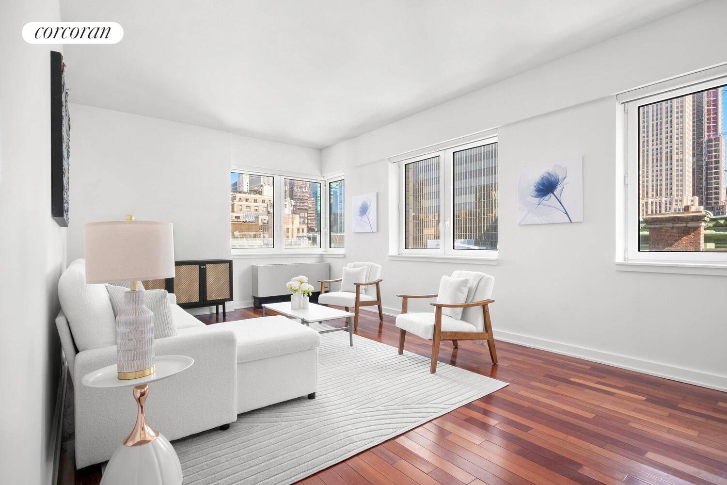 Sunny Corner Sanctuary in Prime Midtown Perched on the 22nd floor, this bright and serene one bedroom residence offers sweeping skyline views and exceptional value in a premier Midtown location.