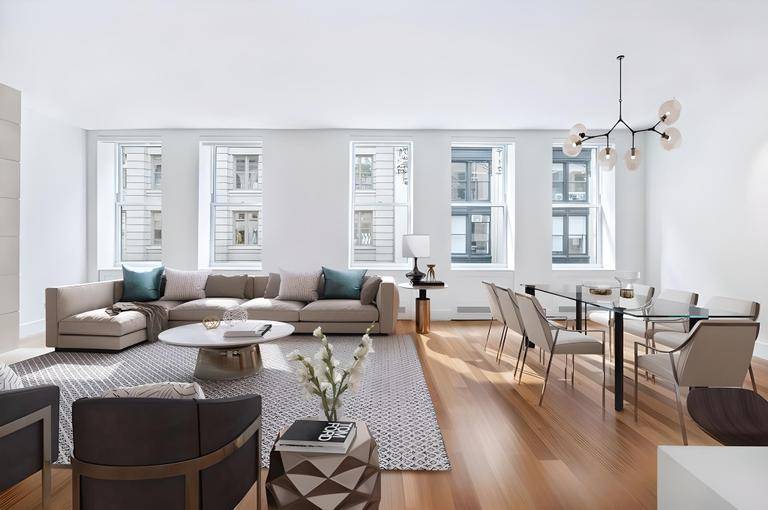Luxurious Flatiron floor through loft right off Fifth Avenue, in the boutique Altair 20 Condominium featuring private keyed elevator access directly into the home, wide plank wood floors, a gas ...