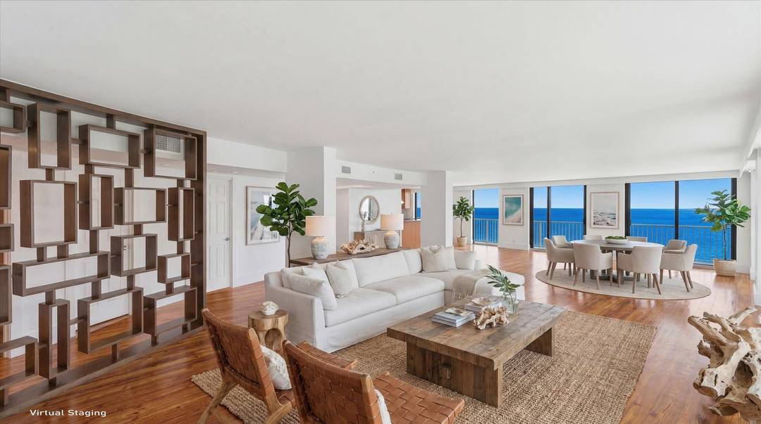 Beautifully remodeled combined residence with 3 bedrooms and 4 baths, offering stunning ocean to Intracoastal views from every major room.