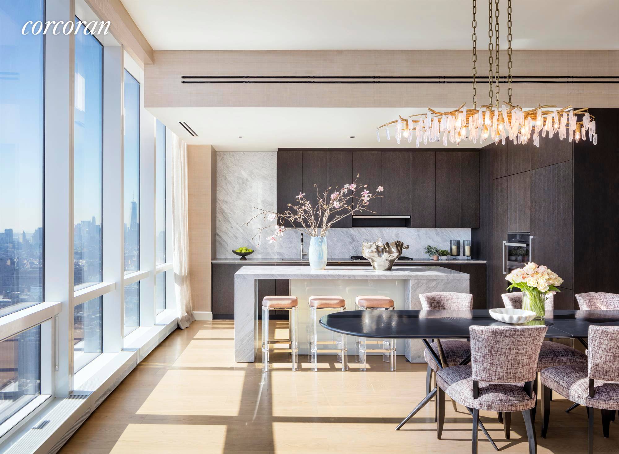 SPECTACULAR PANORAMIC VIEWS OF THE HUDSON RIVER AND MANHATTAN SKYLINE FROM THIS GRACIOUS HIGH FLOOR THREE BEDROOM HOME.