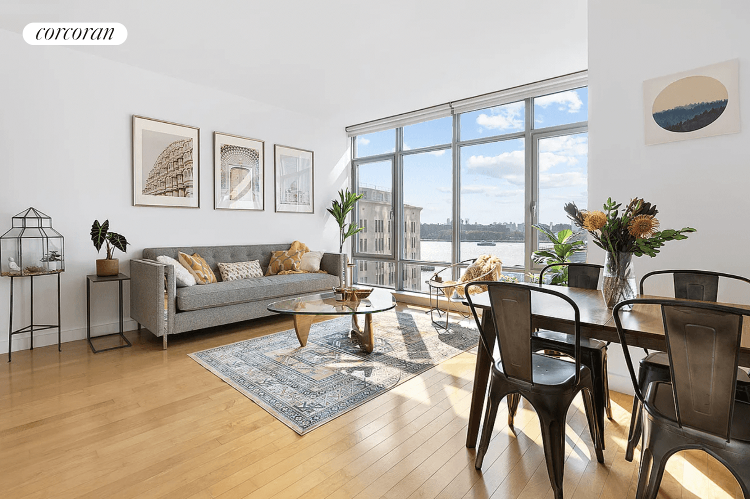 Incredible river views and sunsets over Manhattan from this large Williamsburg waterfront one bedroom at Northside Piers.