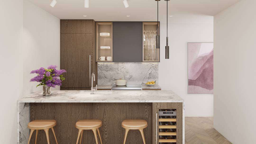 Immediate occupancy. Residence 10B at The Florian is an exceptional one bedroom, one bathroom home featuring 695 square feet of refined interior living space.