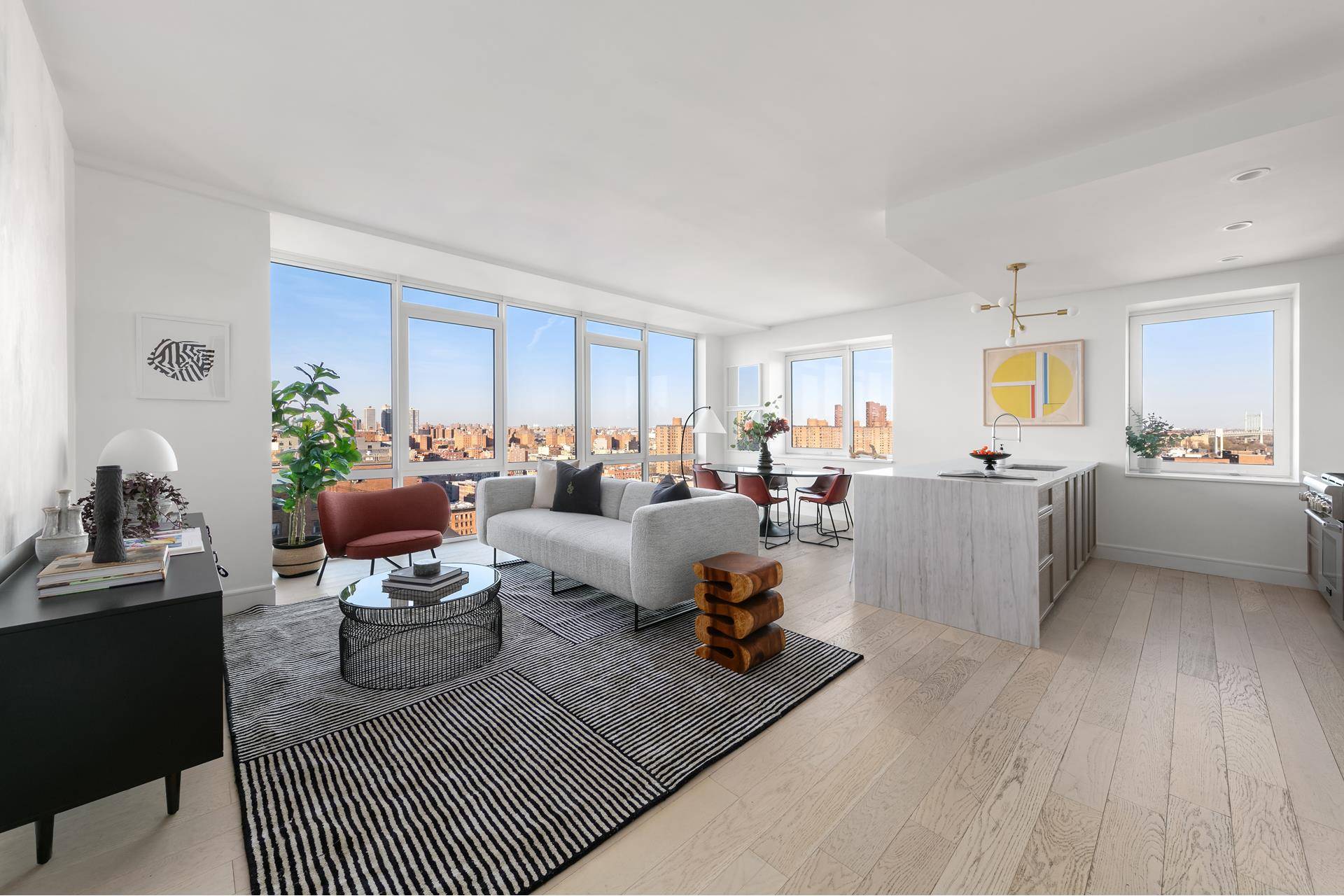 Introducing Residence 18B at 1399 Park Avenue A rare 4 bed, 3 bath corner home with lovely triple exposures, floor to ceiling windows, and sweeping skyline views.