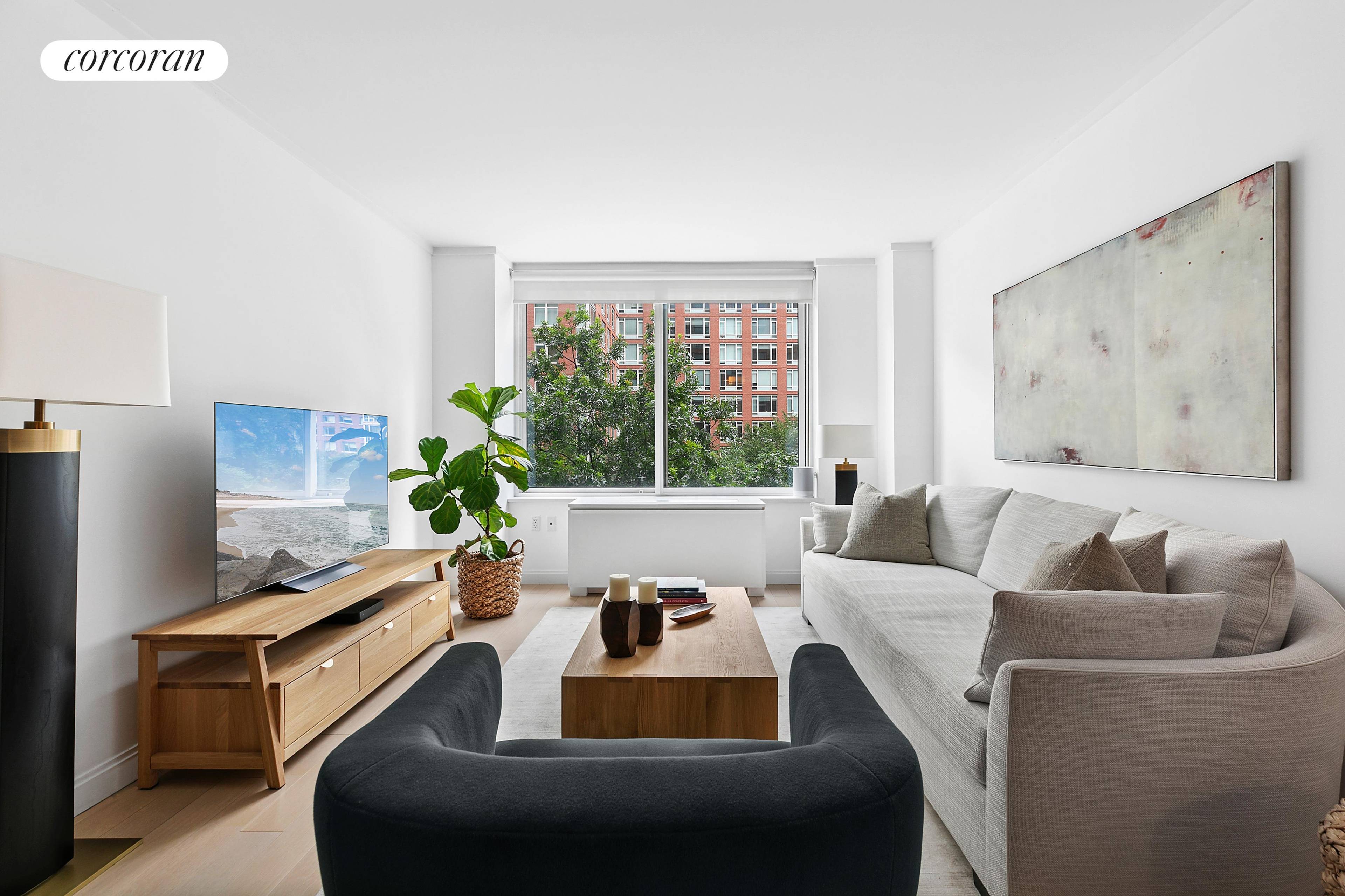 Welcome to Residence 4R, a thoughtfully designed 2 bedroom, 2 bathroom home spanning 1, 153 square feet in one of Battery Park City's most coveted addresses.