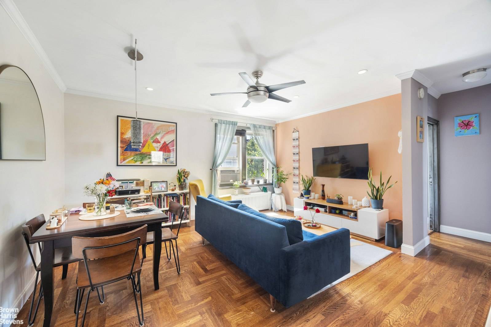 This top floor, renovated two bedroom co op at Celtic Park offers open Manhattan views, a smart layout, and a true sense of home.