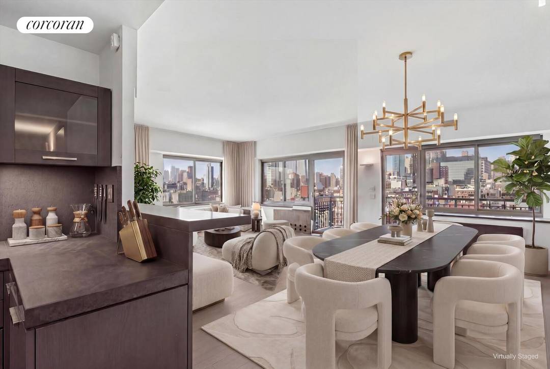 Perched ten stories above the East Village, Residence 10B at 240 East 10th Street is a high floor condominium with sweeping panoramic views, dramatic natural light, and a large private ...