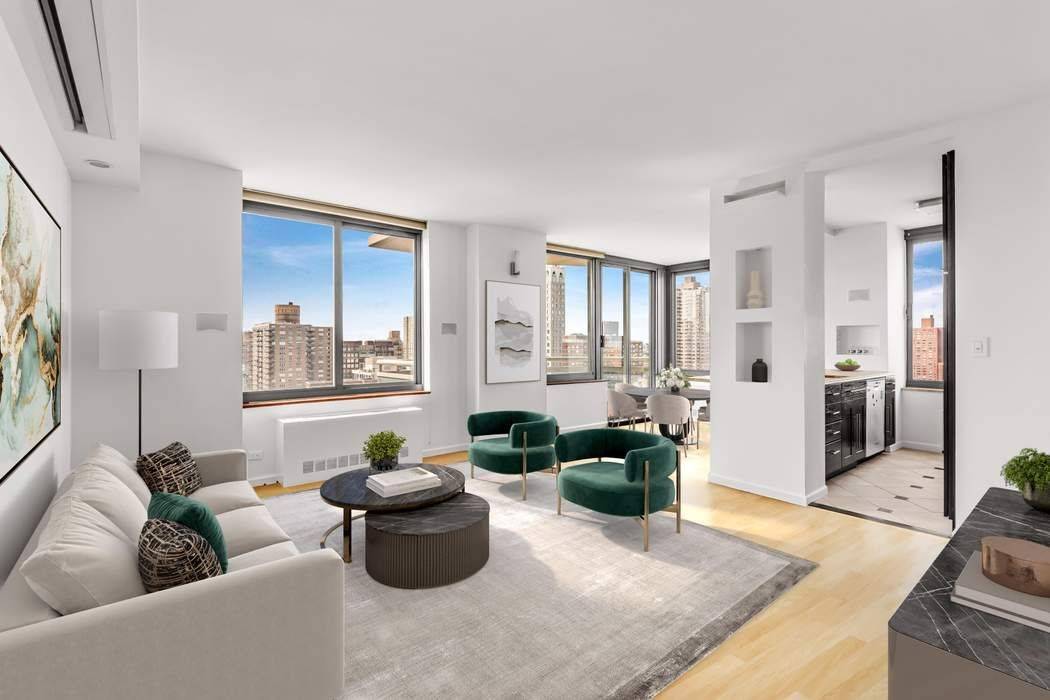 Enjoy vast panoramic city skyline and sunset views from this 33rd floor two bedroom, two bath Cond Op in mint condition with a designated dining area and a private terrace.