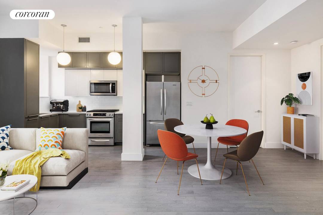 Convertible three bedroom condominium with over ten foot high ceilings and in unit washer and dryer.