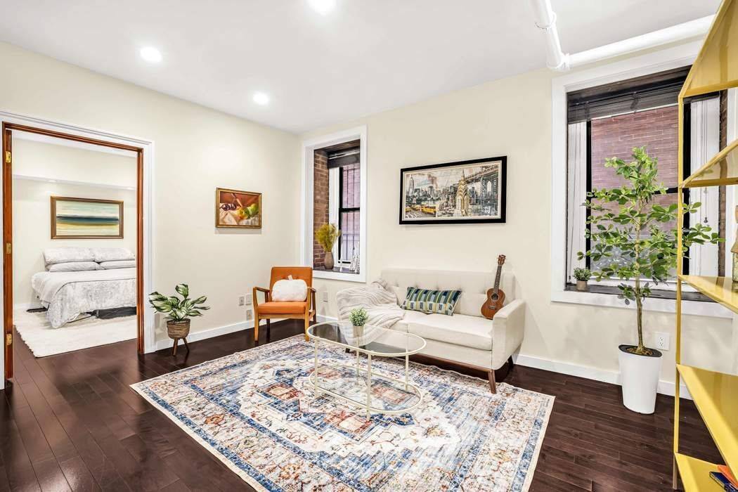 Tucked away at the rear of a picturesque prewar elevator coop, this unique and inviting 700 sq ft home offers a rare blend of character, space, and functionality.