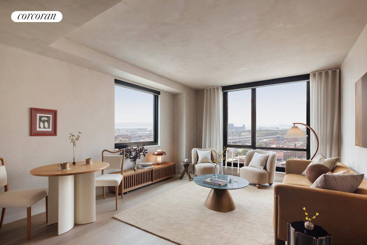 Western Facing Designer two bedroom 2 bath with Lower Manhattan, Downtown Brooklyn and NY Harbor Views, and a private balcony.