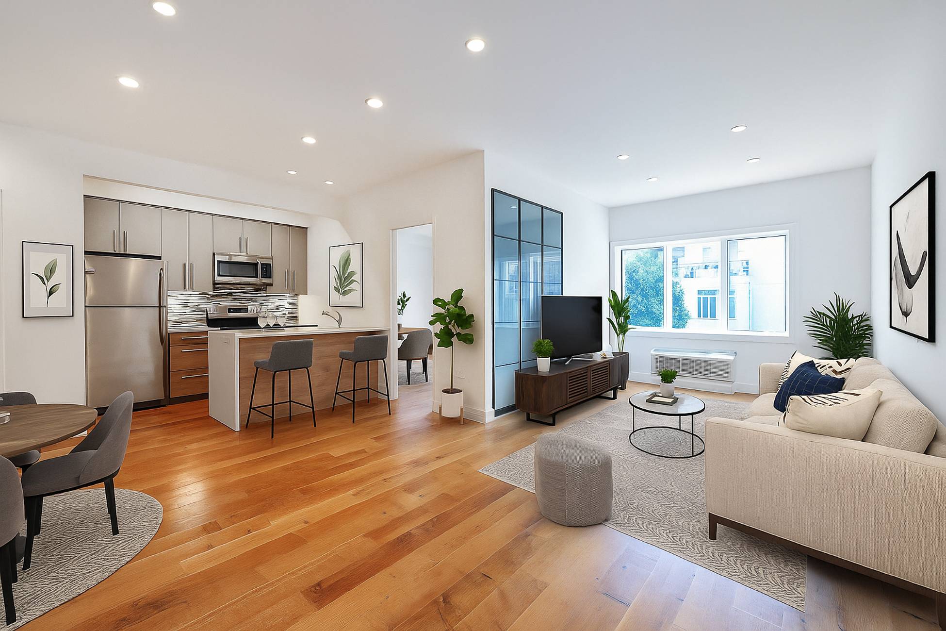 This large 1 bedroom home is perched on the 3rd floor of the petite building, facing the rear.