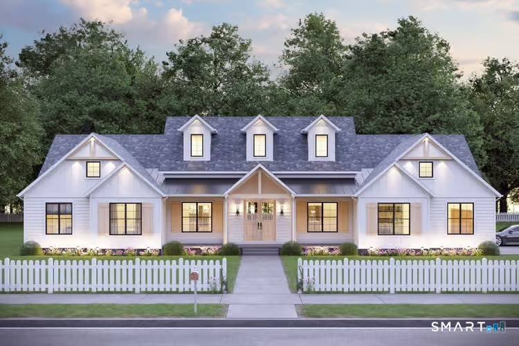 This single level modern farmhouse blends clean contemporary design with timeless New England warmth, set at the end of a private drive in serene Old Lyme, Connecticut.