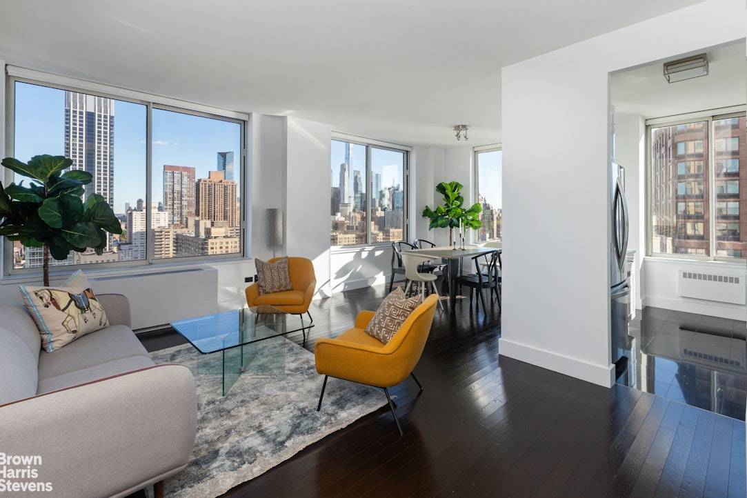 This show stopping 2 bedroom, 2 full bath apartment offers breathtaking views of the NYC skyline and the Hudson River.