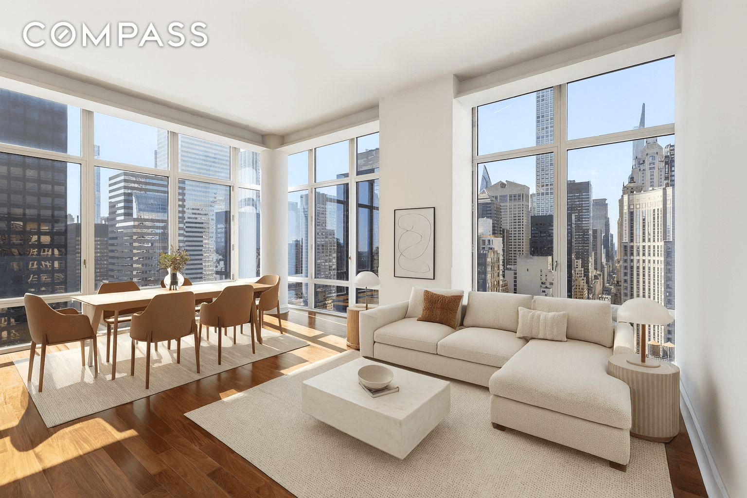 Perched high above Midtown in the renowned Place 57 Condominium, Residence 33B offers soaring ceilings, breathtaking panoramic views, and a gracious 2 bedroom, 2 bath layout spanning 1, 386 square ...