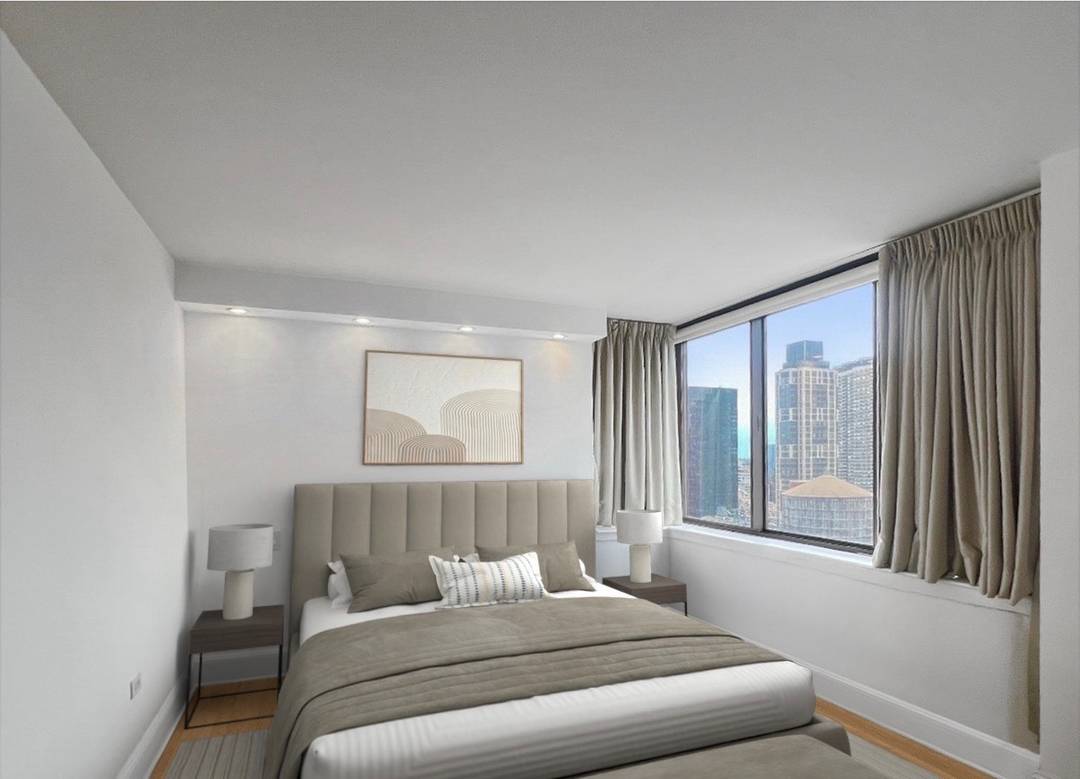 Experience breathtaking views from this stunning high floor one bedroom, one bathroom corner residence, illuminated by abundant natural light from its South West and East exposures.