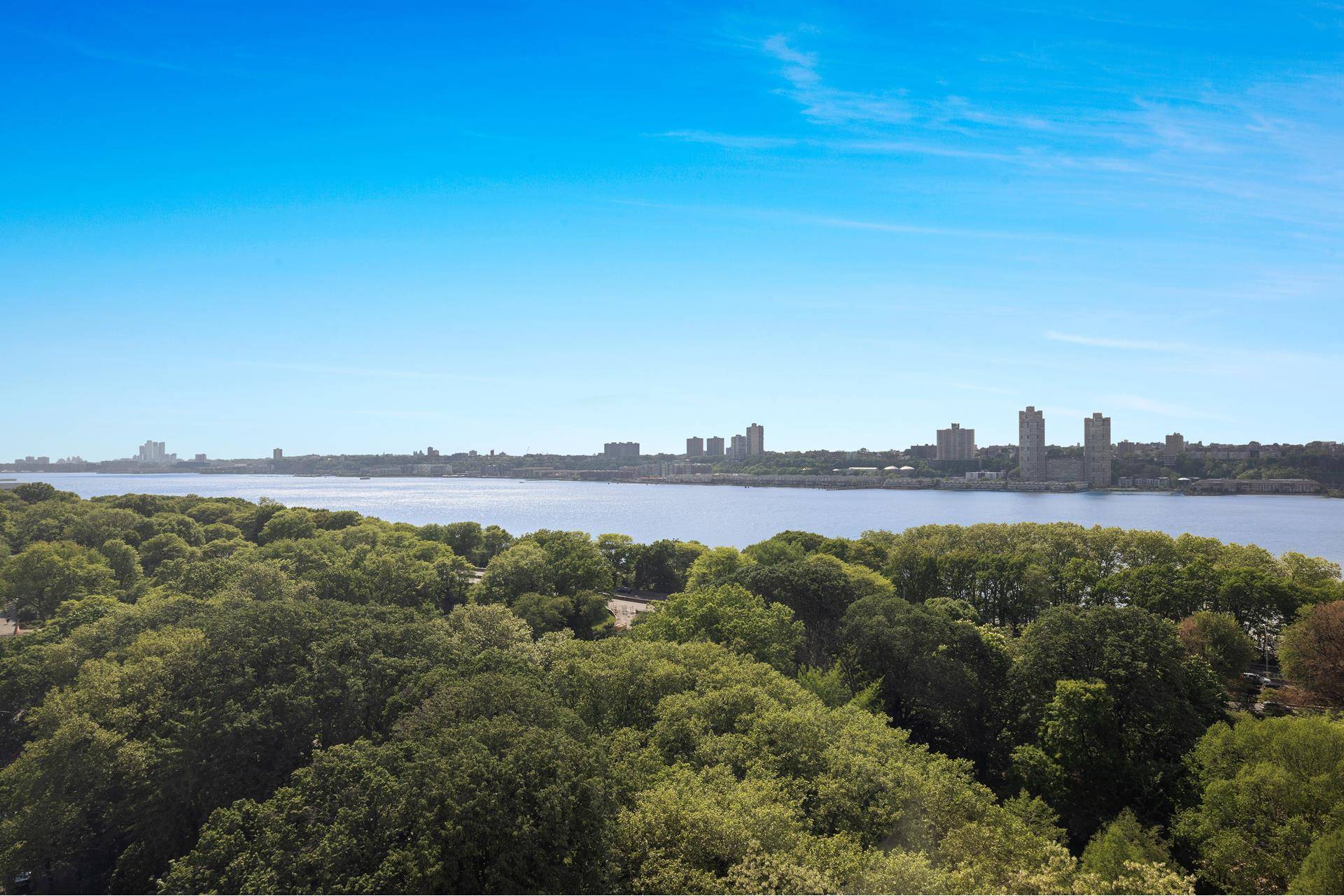 Perched high above Riverside Drive, this exceptional residence features 3 bedrooms 2 baths and a powder room, with spectacular panoramic views of the Hudson River, Riverside Park and beyond.