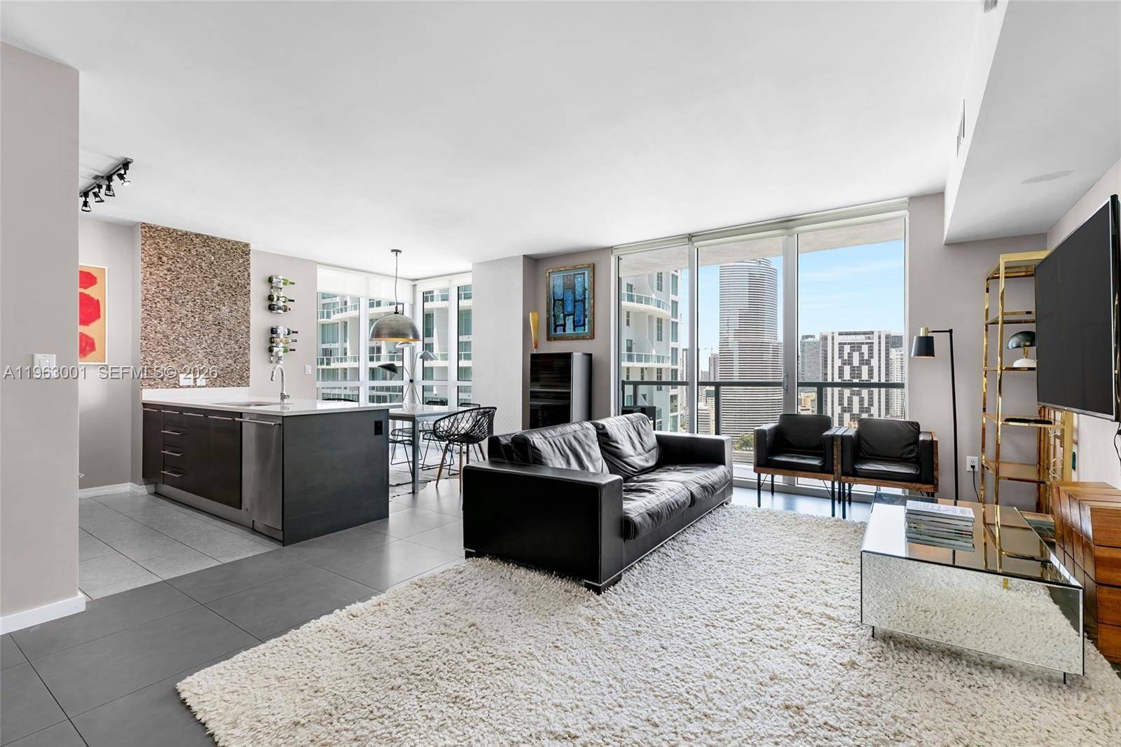 High floor corner residence at 500 Brickell, ideally located in the heart of Brickell just steps from Brickell City Centre, restaurants, shops, and minutes to I 95.