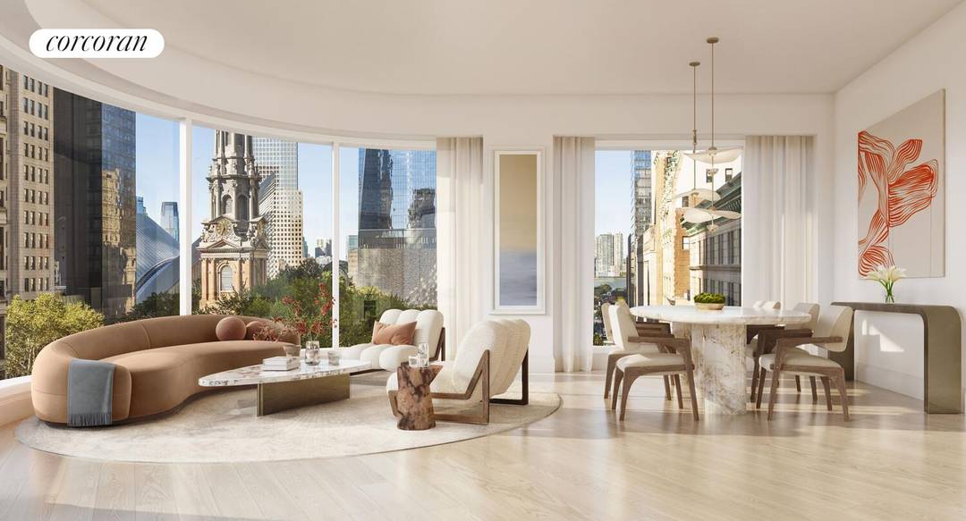 One Park Row Downtown Luxury, Iconic Views This three bedroom, two and a half bathroom residence sits at the prow of One Park Row, showcasing the building's signature curved living ...