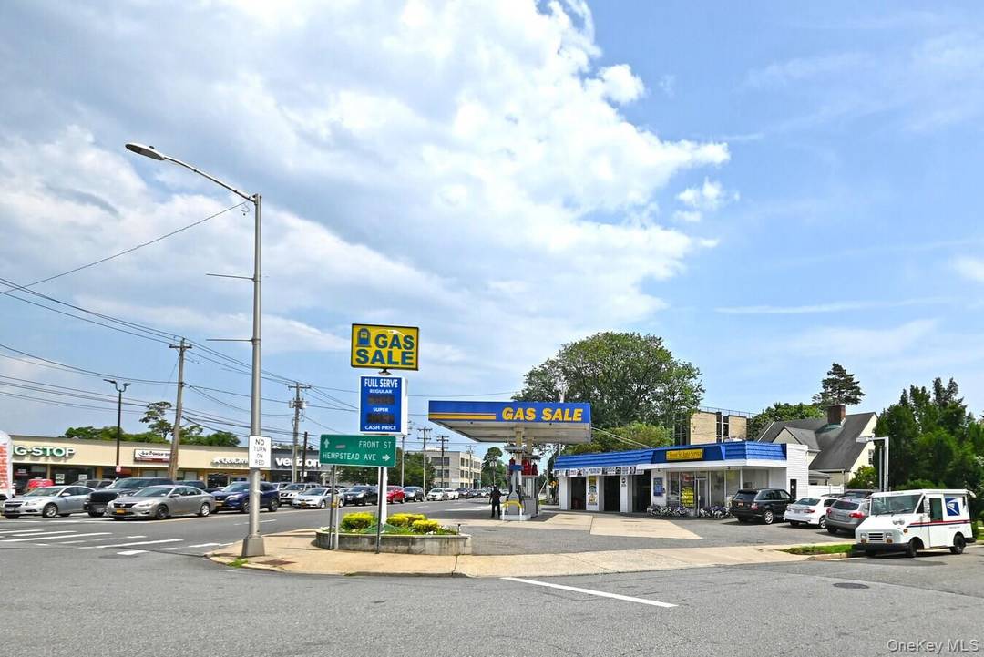 A corner gas station and repair shop on a prime well traveled road situated at the corner of Front Street a major thoroughfare on LI in Hempstead.