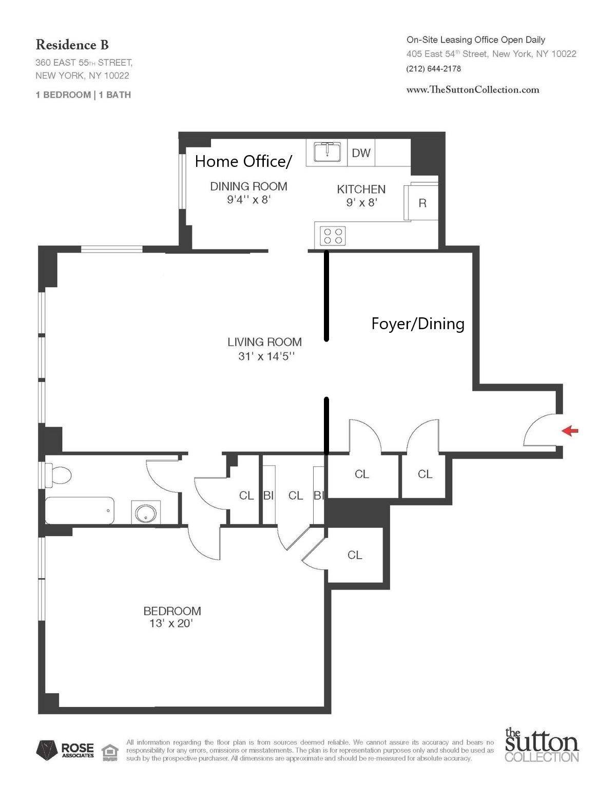Spacious one bedroom corner home featuring a large formal foyer with built ins that can be used as a dining room, and a separate windowed area off the kitchen which ...