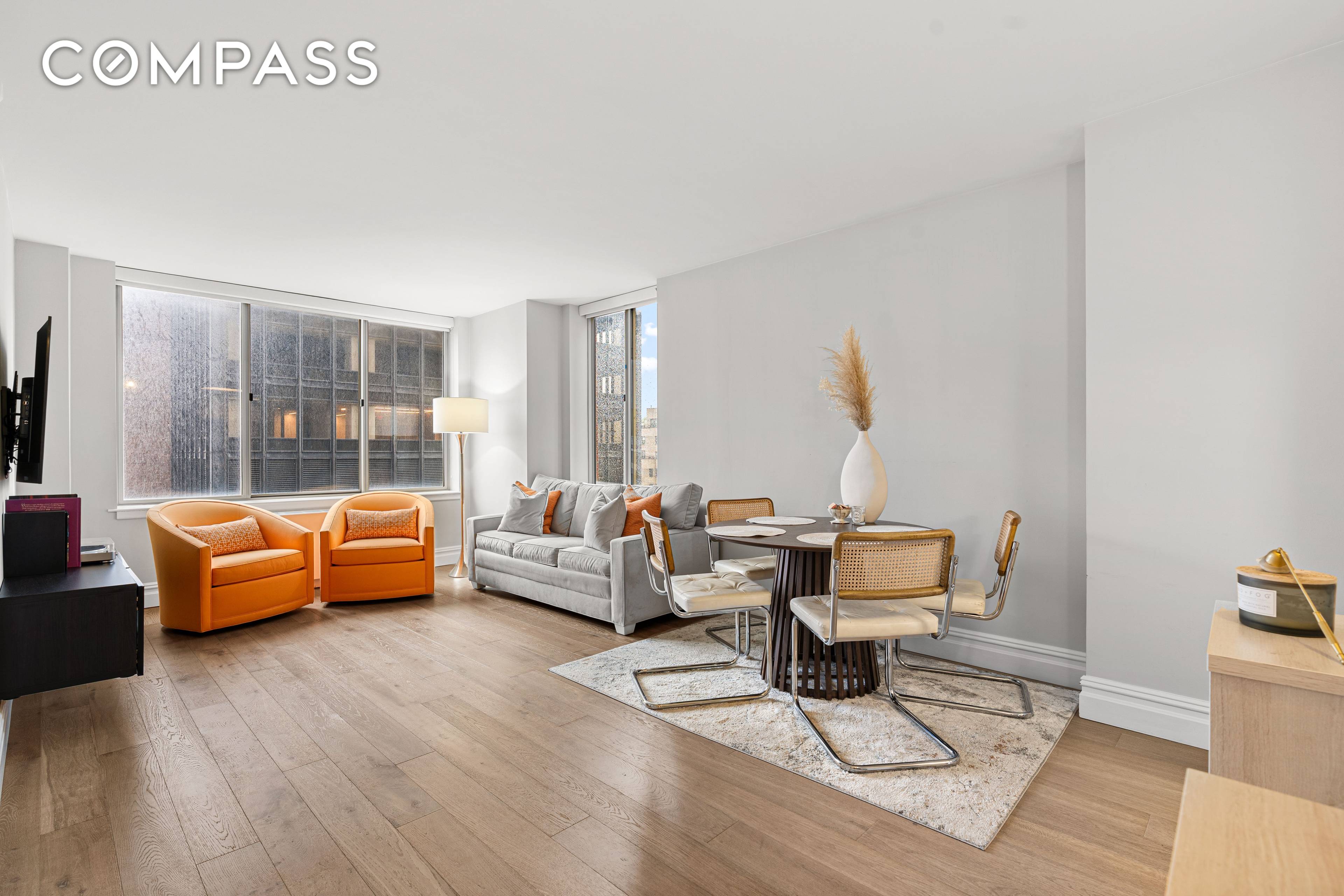 Welcome to Residence 17C Step into this newly renovated, oversized corner one bedroom that seamlessly blends modern elegance with contemporary comfort and abundant closet space.