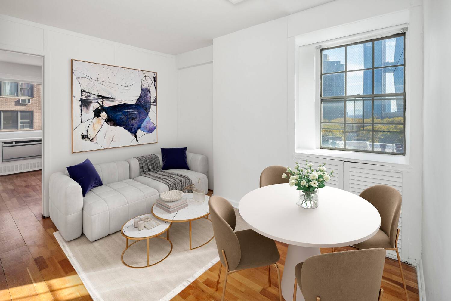 Welcome home to residence 9H, a unique, quiet, and generously sized converted 2BR in a full time doorman building overlooking luscious greenery.