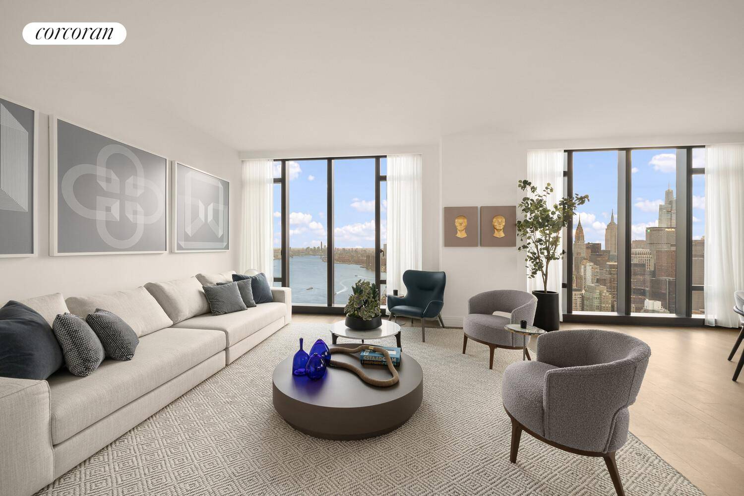 Available for immediate occupancy, Residence 60B at Sutton Tower is a stunning residence that offers expansive living and views of the east river and Manhattan's most iconic landmarks.