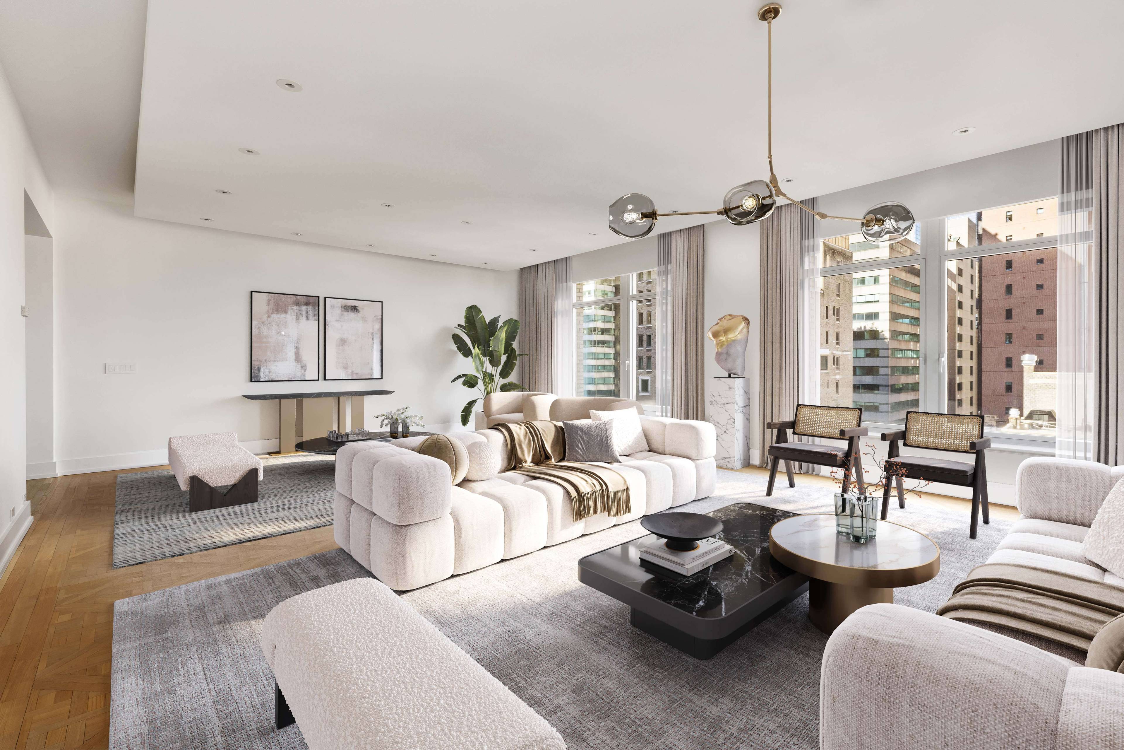 Spanning over 3, 257 square feet, Residence 19 occupies the northwest side of the 19th floor and features grand prewar scale, high ceilings, and large windows facing Central Park with ...