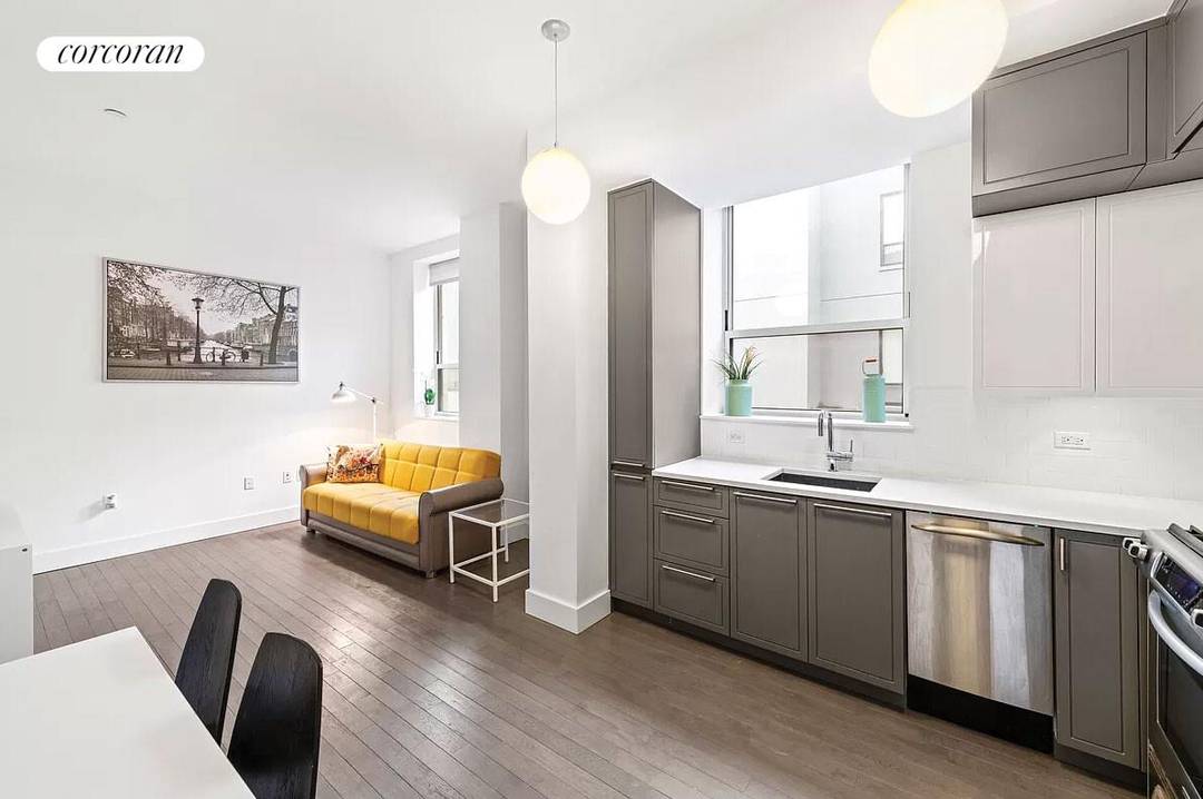 Storage unit included Spacious one bedroom with 10 foot high ceilings and an in unit washer and dryer in an amenity driven condominium.