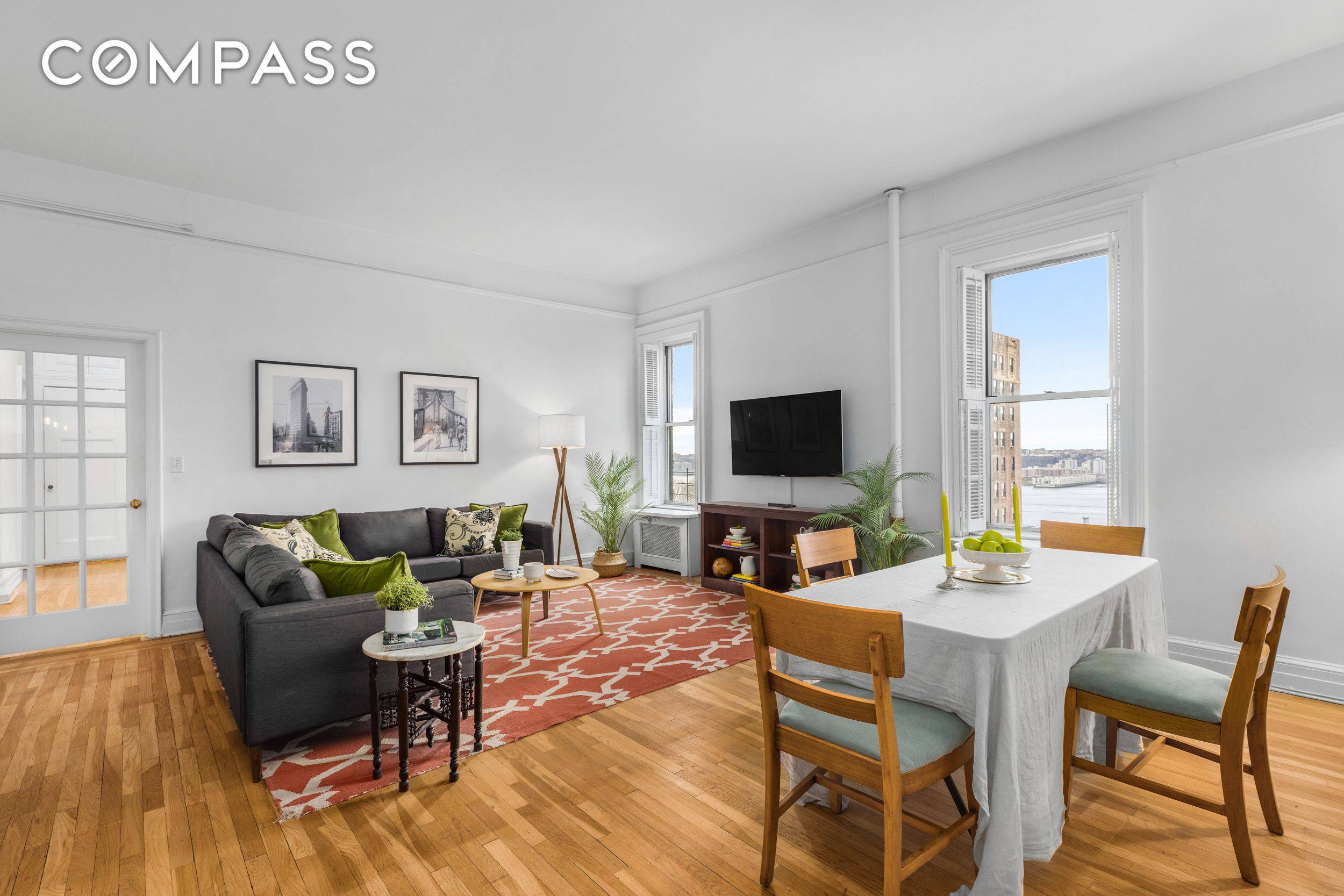 Enjoy panoramic views of the Hudson river, treetops of Riverside Park and the Palisades from this graciously proportioned pre war 5 room home.