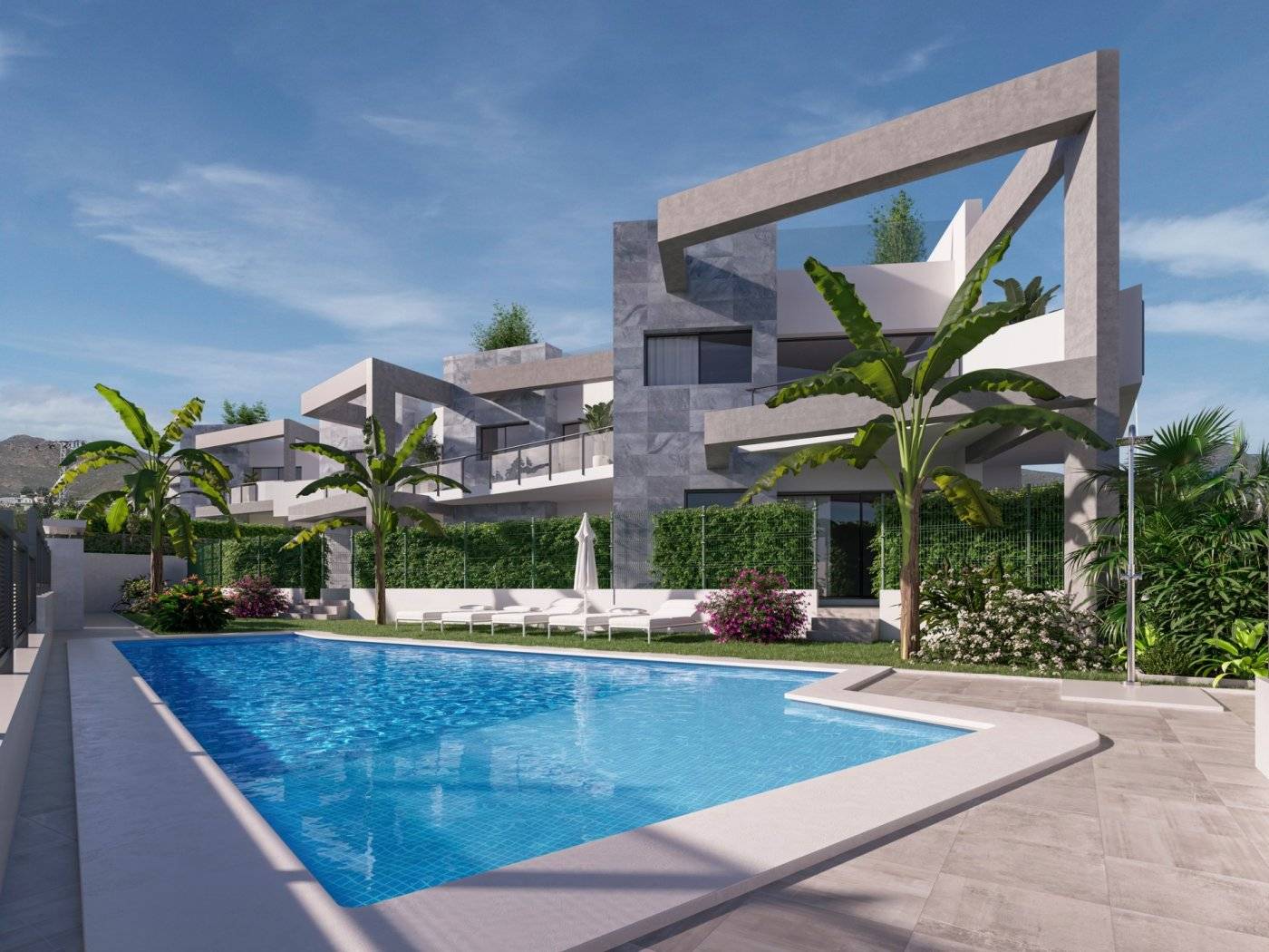 NEW BUILD RESIDENTIAL COMPLEX IN PUERTO MAZARRON New Build residential with community pool of 12 bungalow apartments with 2 and 3 bedrooms, 2 bathroom