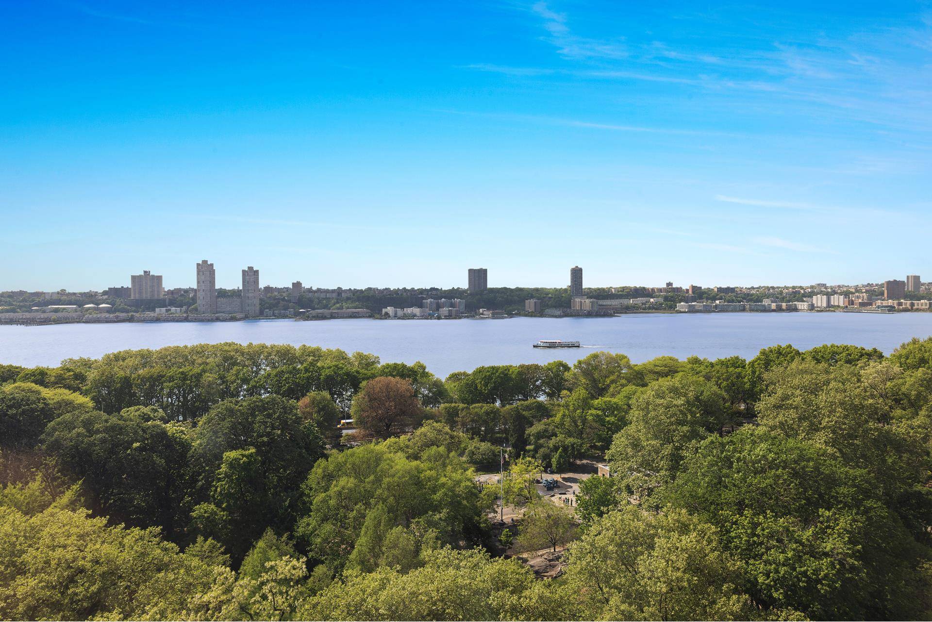 Perched high above Riverside Drive, this exceptional residence features 3 bedrooms 2 baths and a powder room, with spectacular panoramic views of the Hudson River, Riverside Park and beyond.